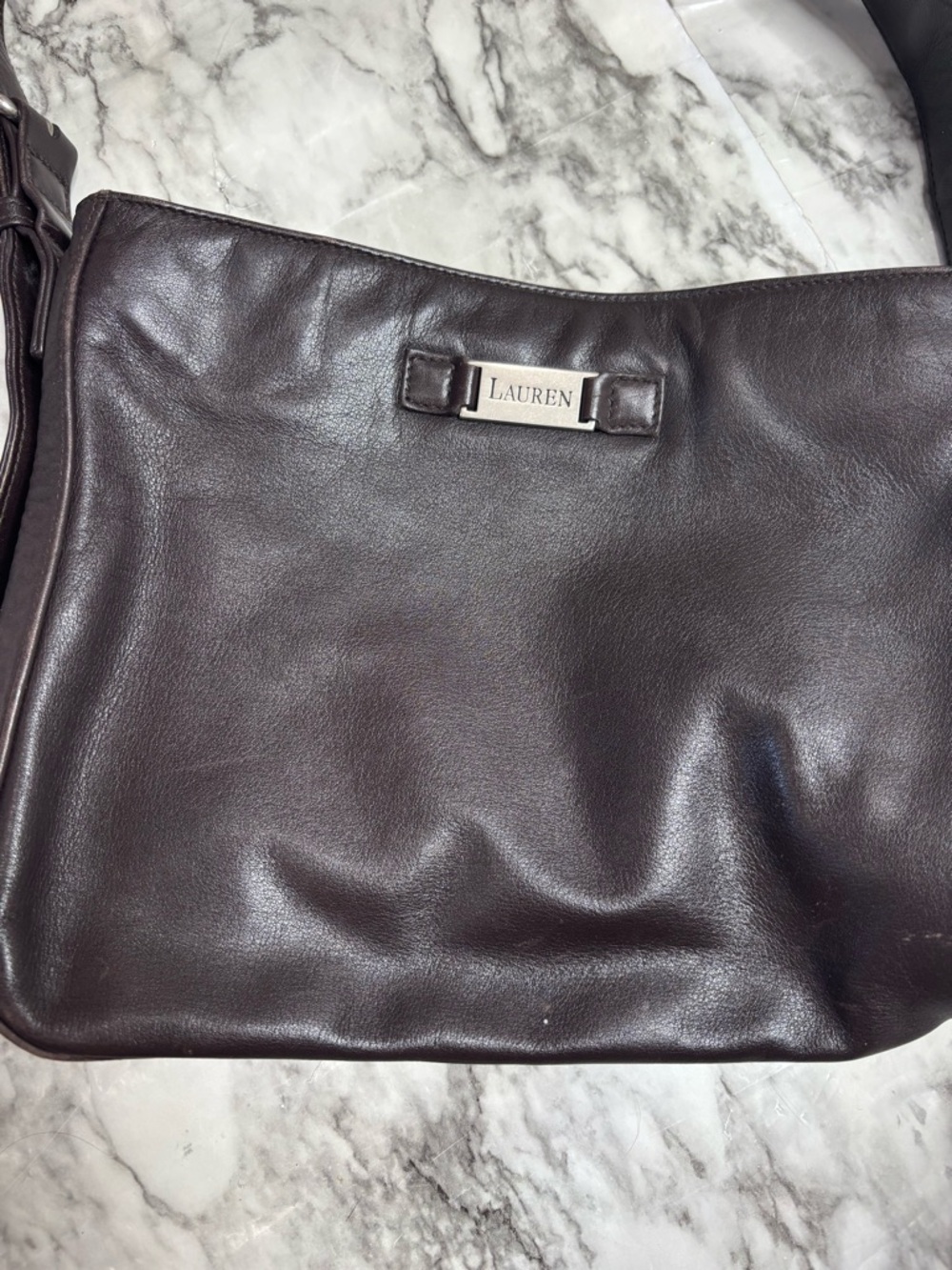 Lauren Ralph Lauren Dark Brown Leather Bag purse - Picture 2 of 9